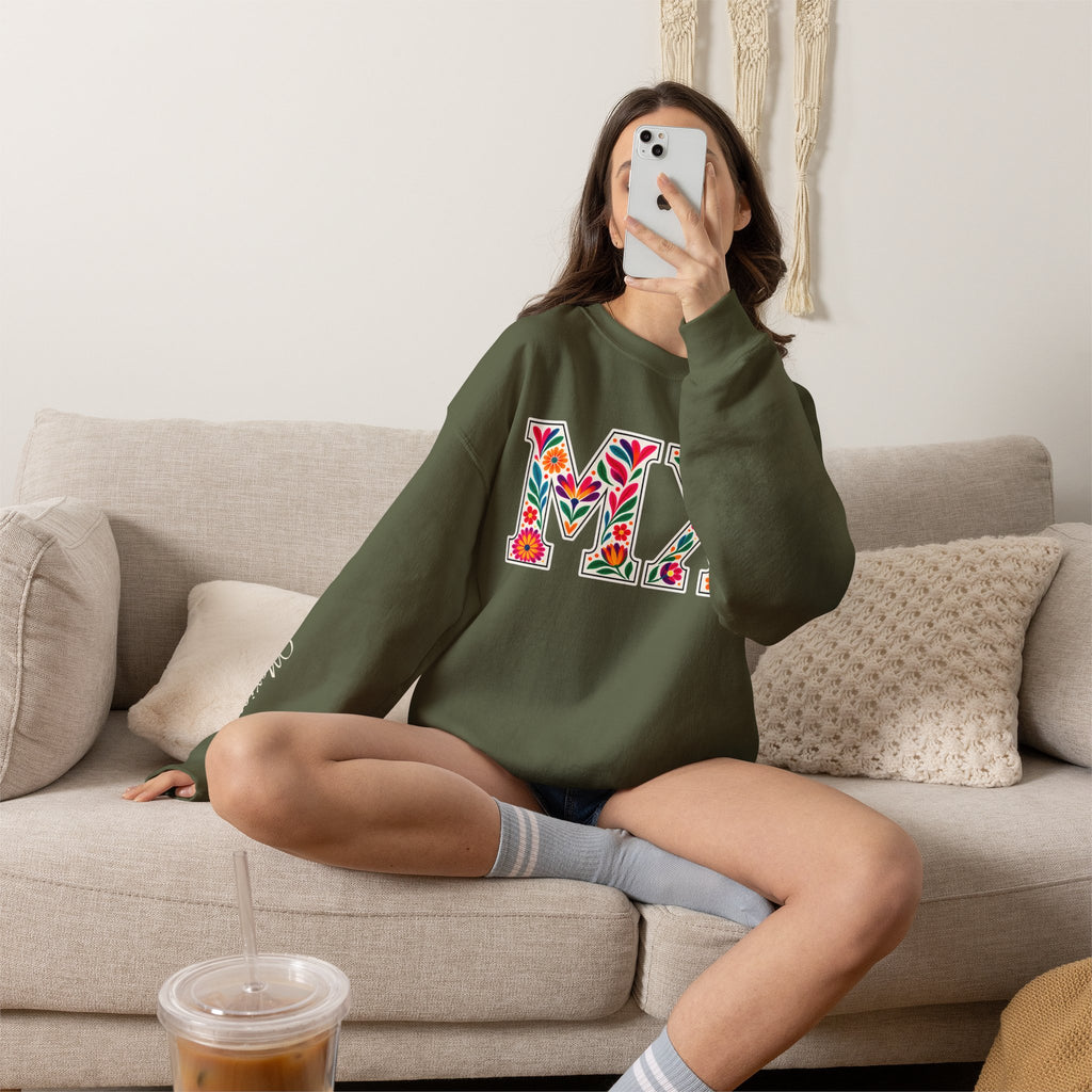 Mexico Floral Monogram Crewneck | Mexican Heritage Pride Sweatshirt