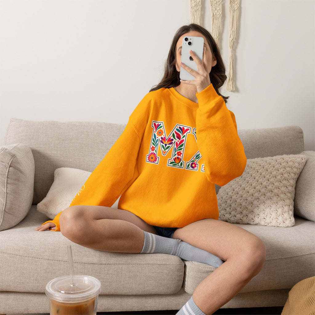 Mexico Floral Monogram Crewneck | Mexican Heritage Pride Sweatshirt