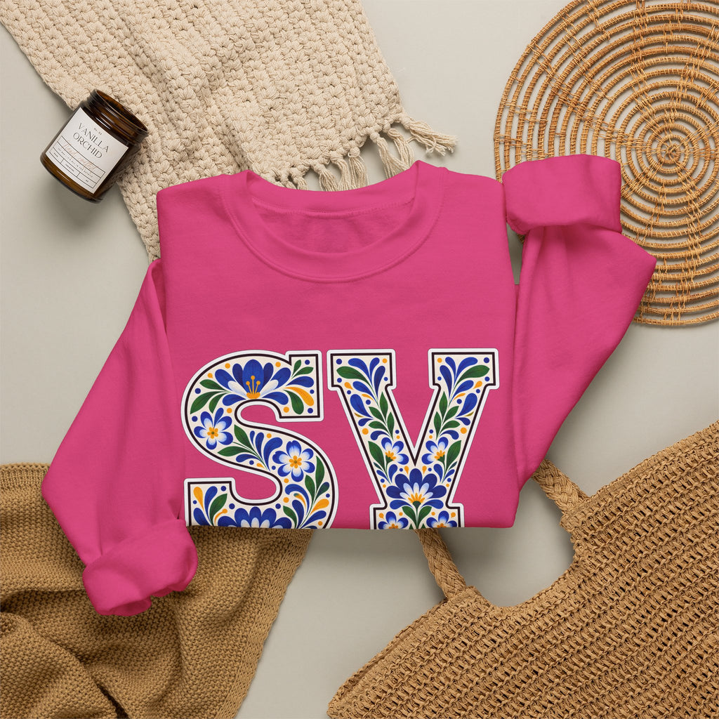 El Salvador Floral Monogram Crewneck | Salvadoran Pride Sweatshirt