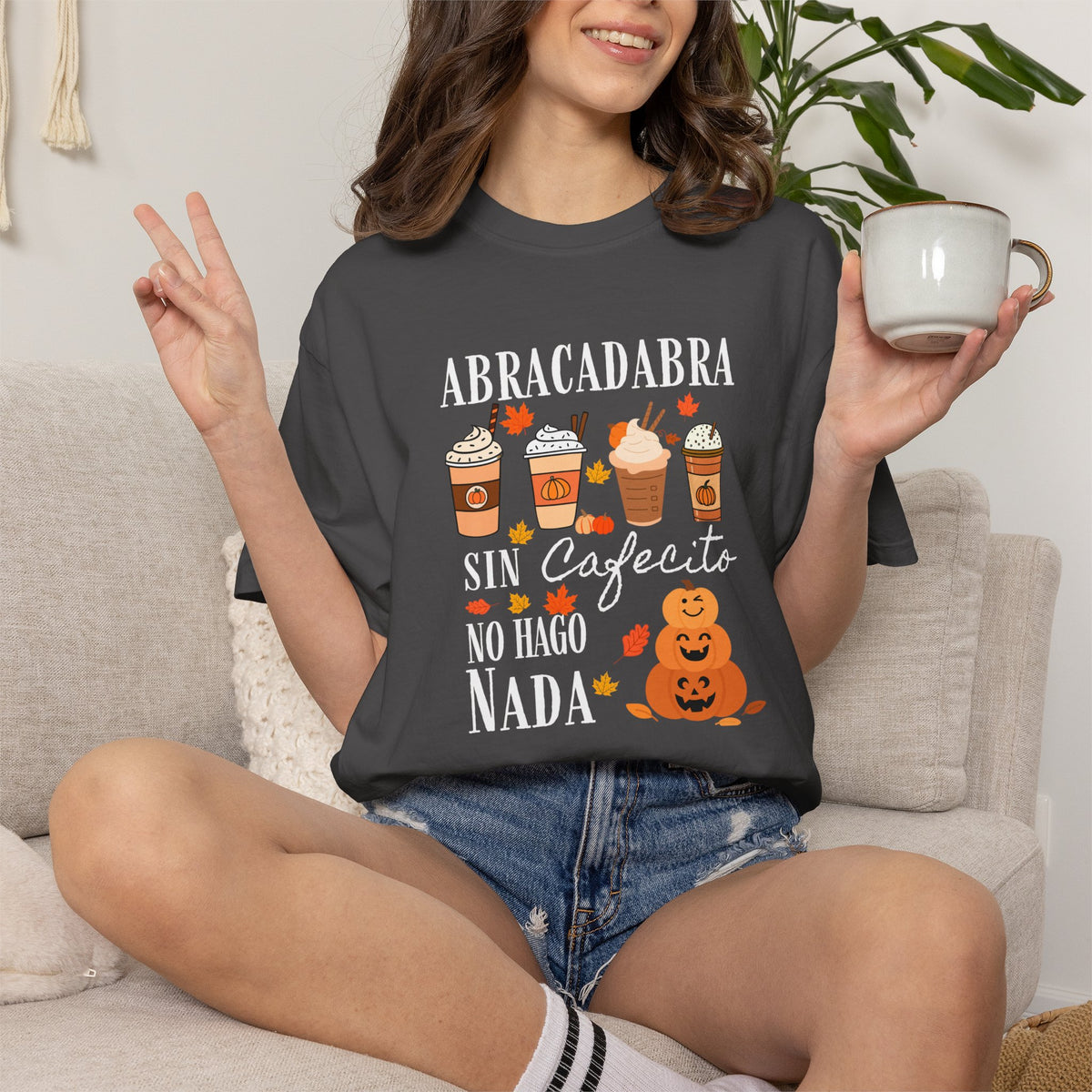 Abracadabra Sin Cafecito No Hago Nada T-Shirt | Halloween Coffee Tee