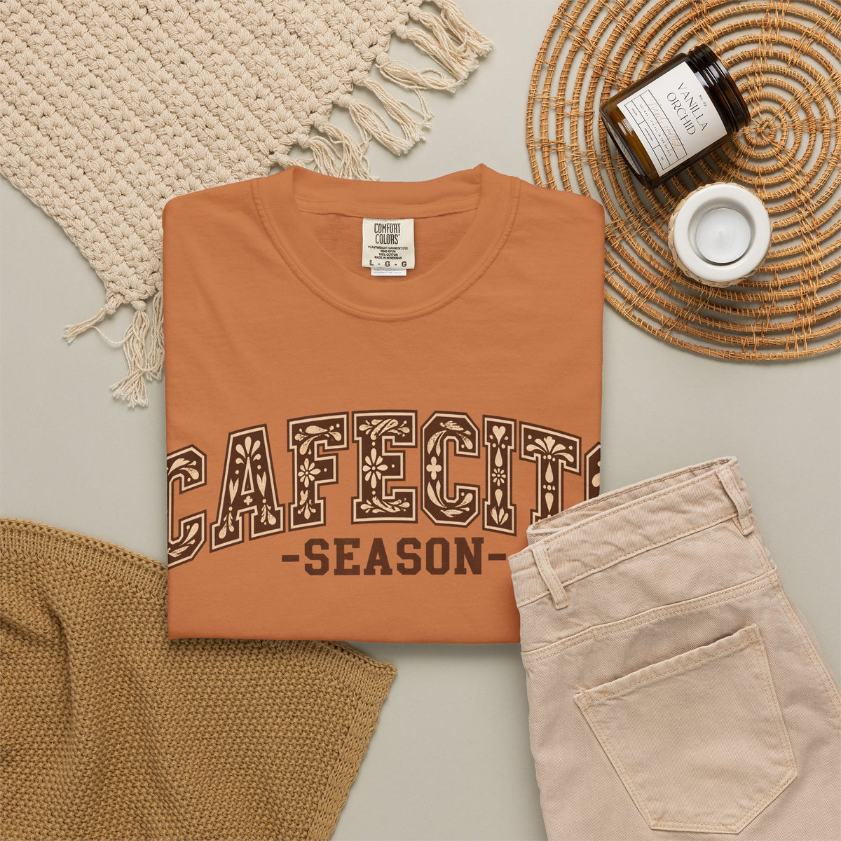 Cafecito Season Varsity T-Shirt | Comfort Colors Garment-Dyed Tee