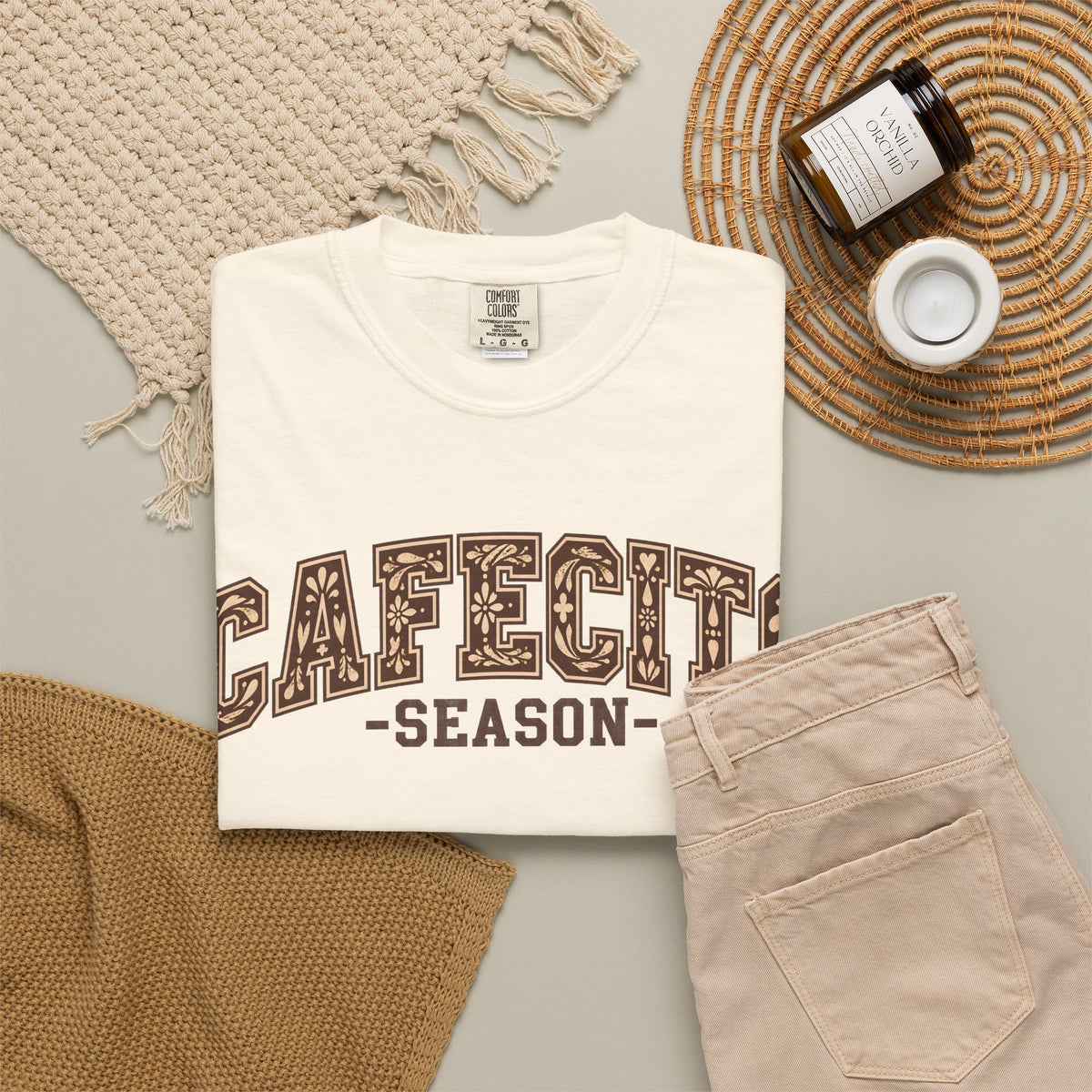 Cafecito Season Varsity T-Shirt | Comfort Colors Garment-Dyed Tee