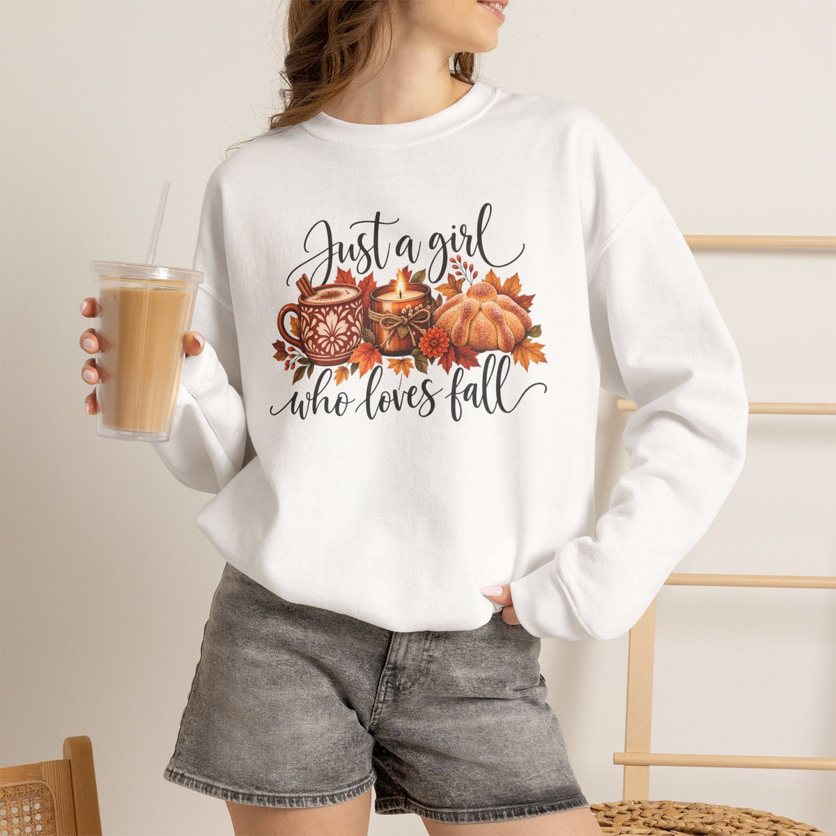 Just A Girl Who Loves Fall Crewneck Sweatshirt | Cozy Autumn Sweater, Pumpkin Spice Gift