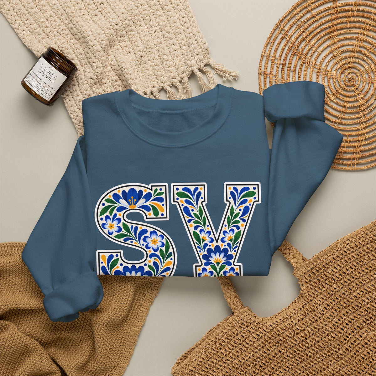 El Salvador Floral Monogram Crewneck | Salvadoran Pride Sweatshirt