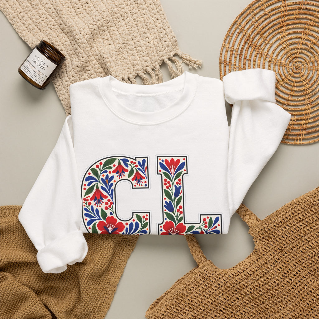 Chile Floral Monogram Crewneck | Chilean Heritage Pride Sweatshirt