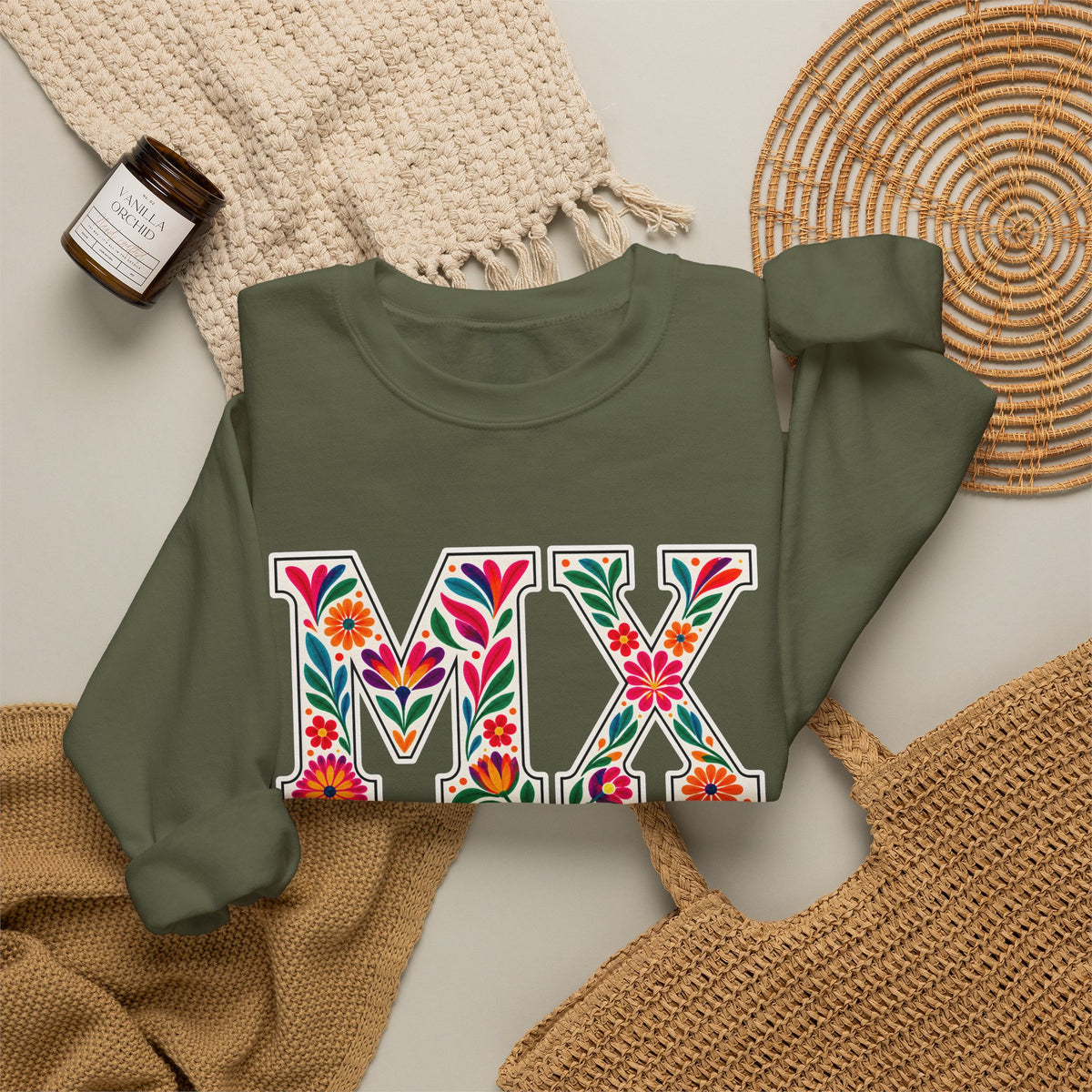Mexico Floral Monogram Crewneck | Mexican Heritage Pride Sweatshirt