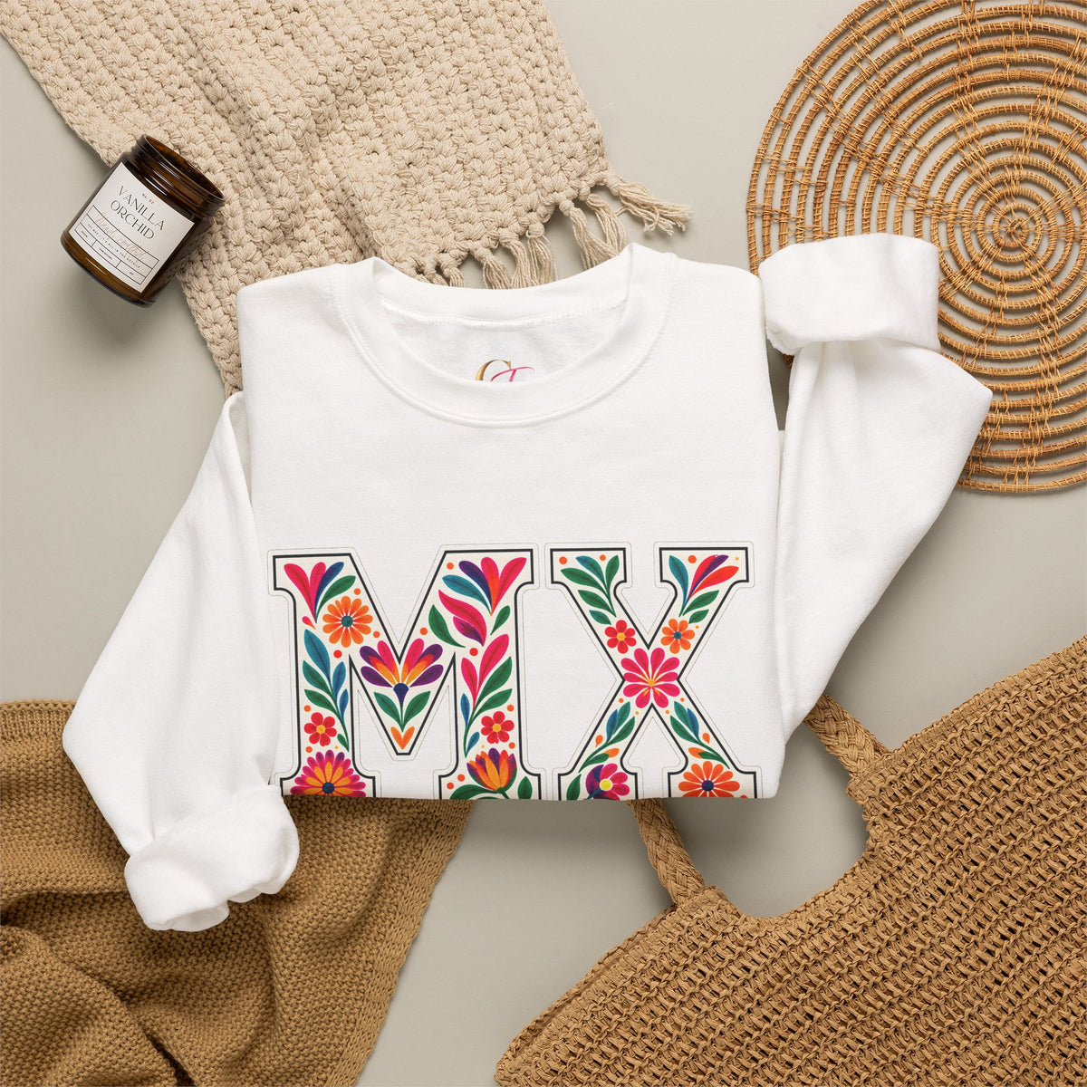 Mexico Floral Monogram Crewneck | Mexican Heritage Pride Sweatshirt