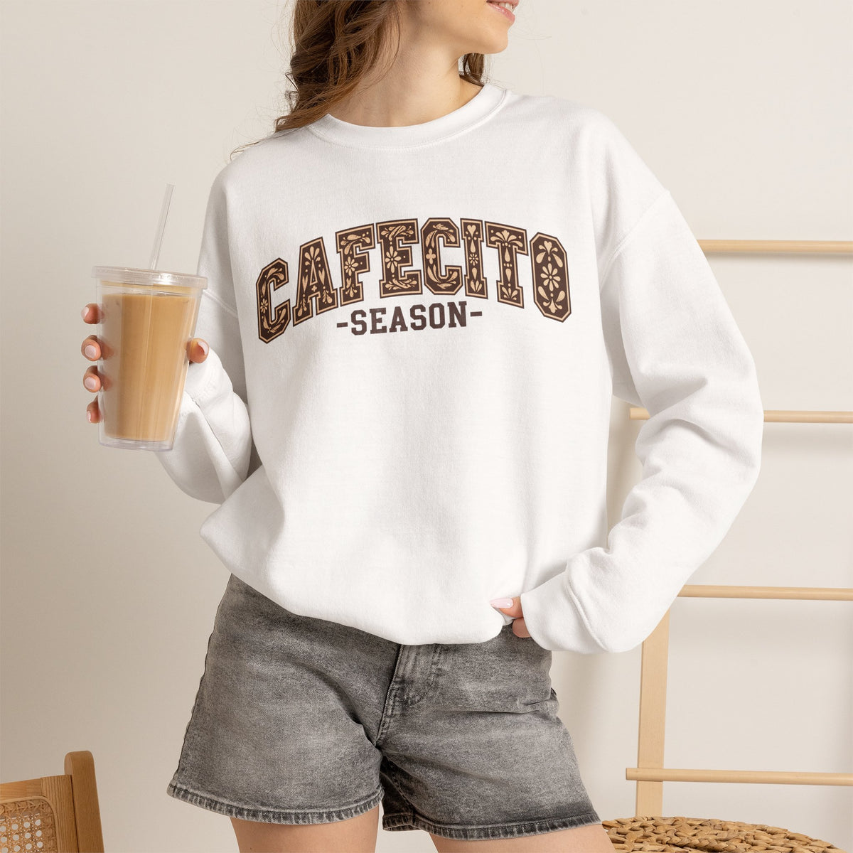 Cafecito Season Varsity Crewneck Sweatshirt | Latina Coffee Lover Gift
