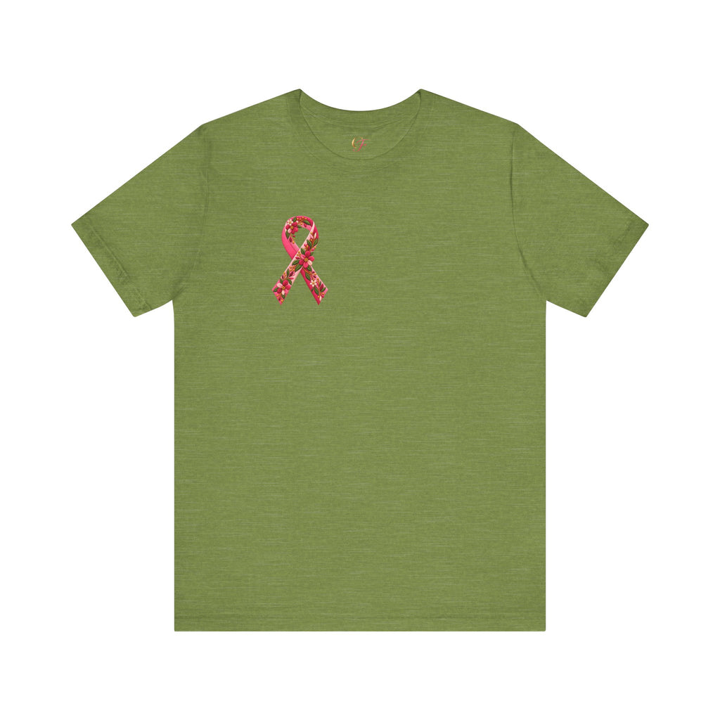 Floral Ribbon Breast Cancer Awareness T-Shirt | Fuerza Amor Esperanza