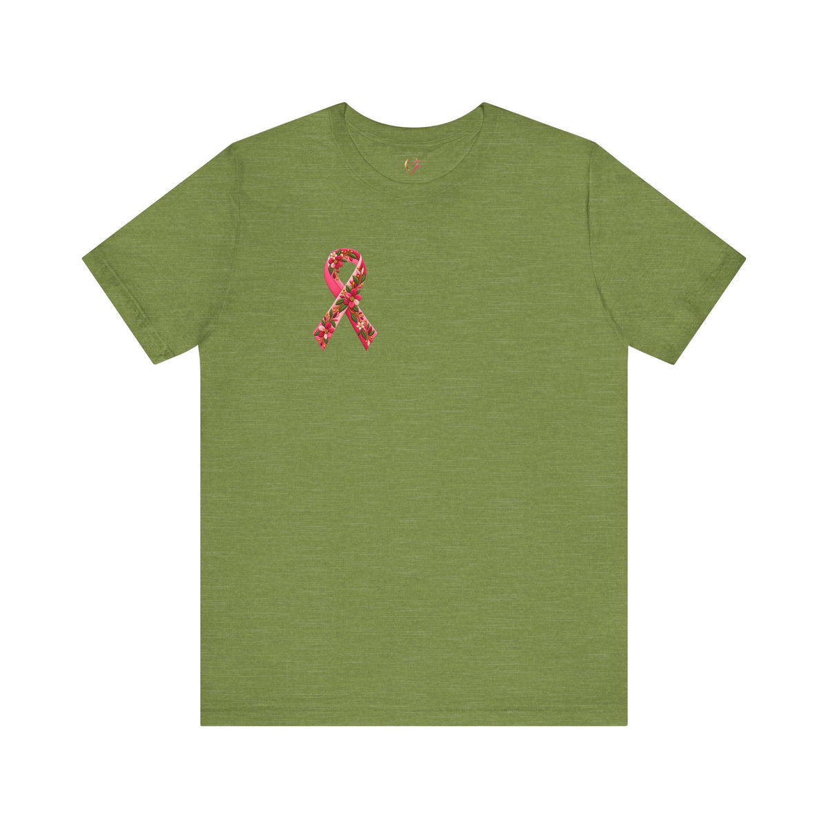 Floral Ribbon Breast Cancer Awareness T-Shirt | Fuerza Amor Esperanza