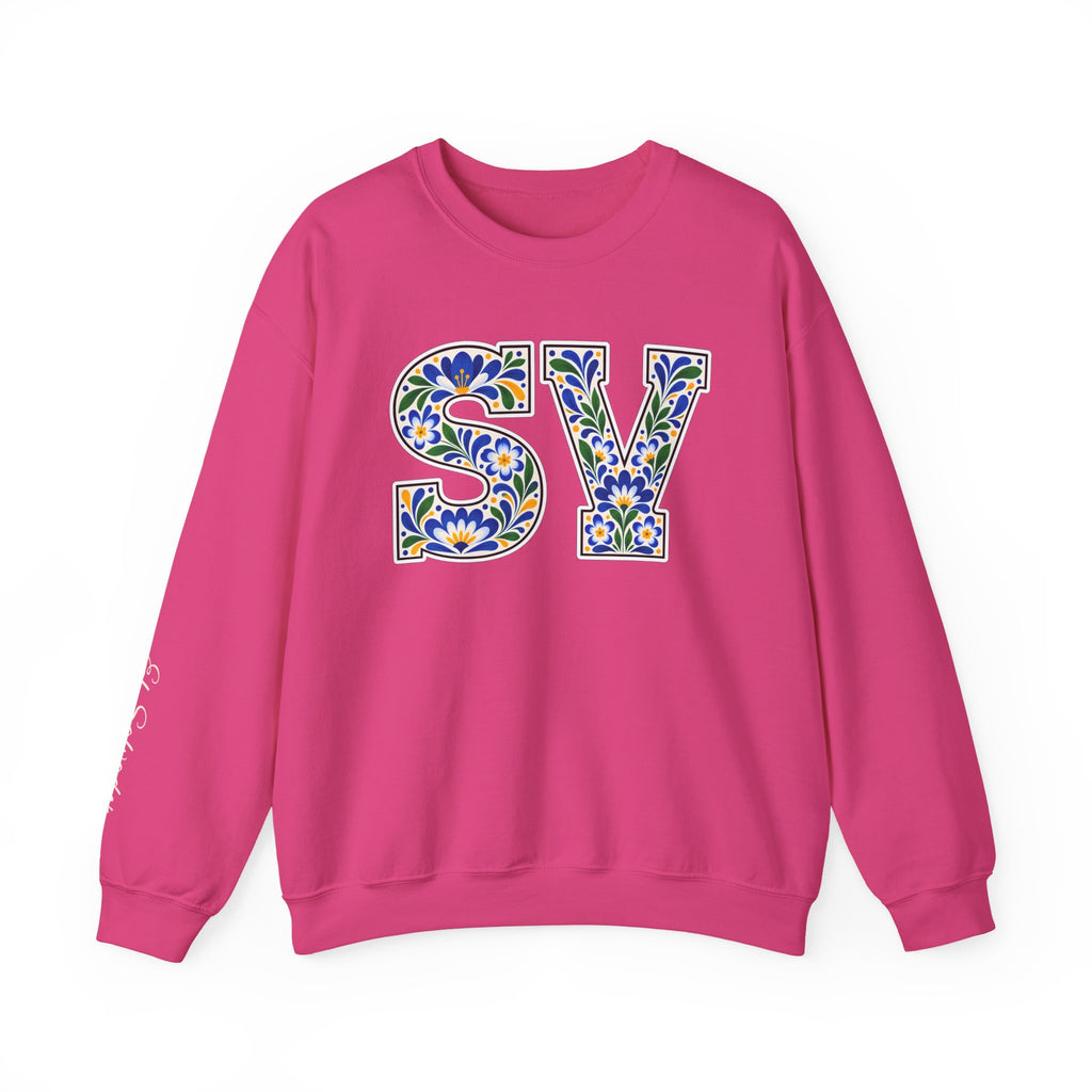El Salvador Floral Monogram Crewneck | Salvadoran Pride Sweatshirt