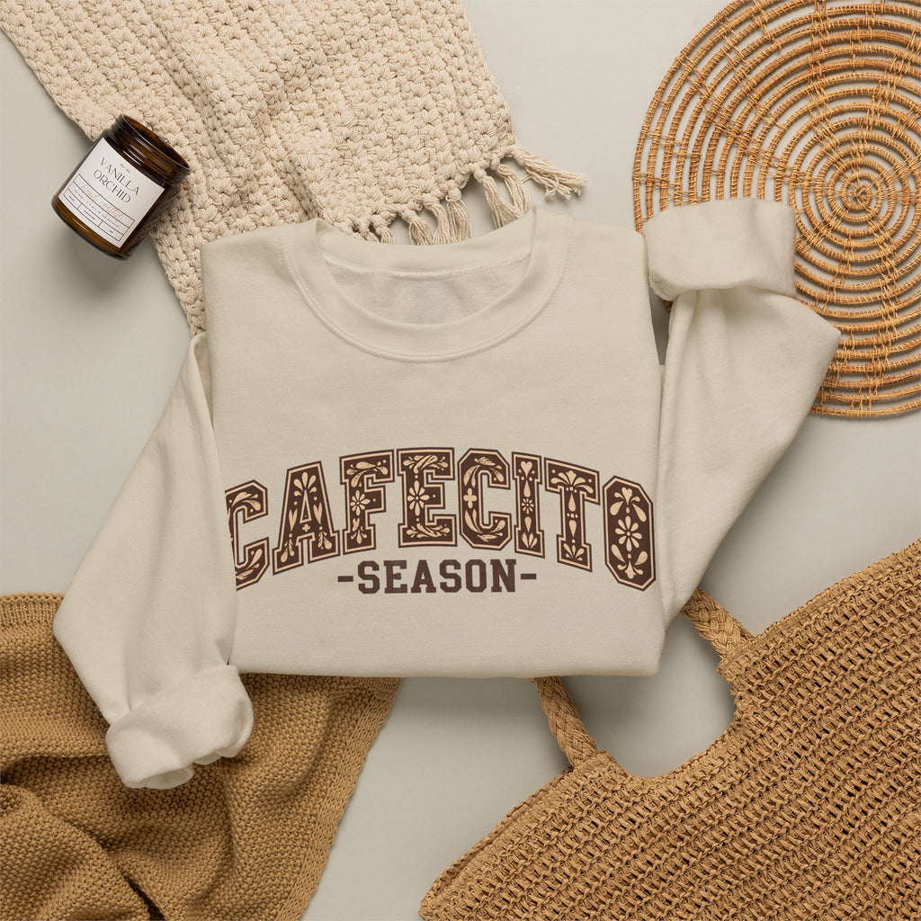 Cafecito Season Varsity Crewneck Sweatshirt | Latina Coffee Lover Gift