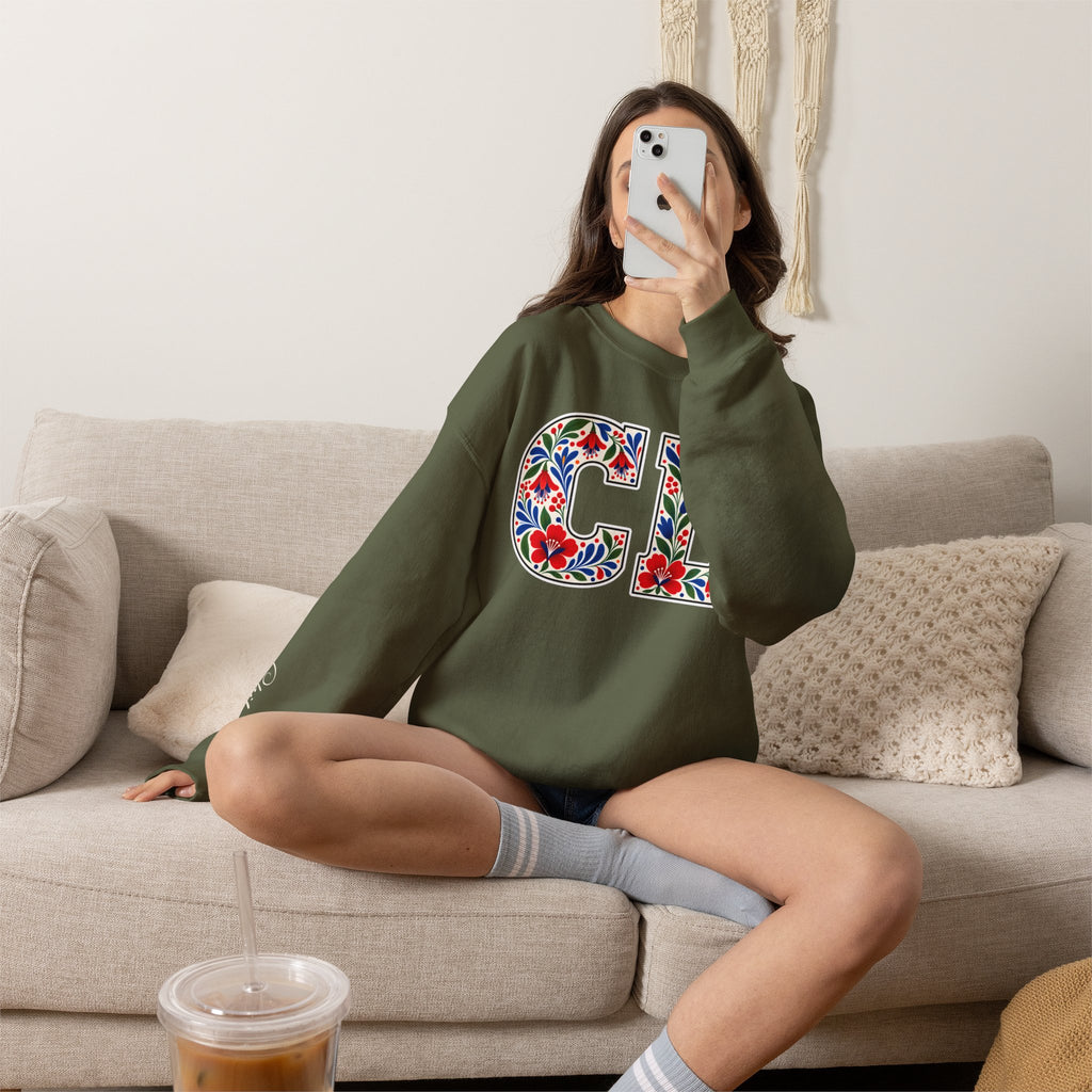 Chile Floral Monogram Crewneck | Chilean Heritage Pride Sweatshirt
