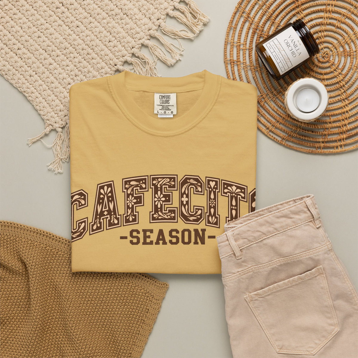 Cafecito Season Varsity T-Shirt | Comfort Colors Garment-Dyed Tee