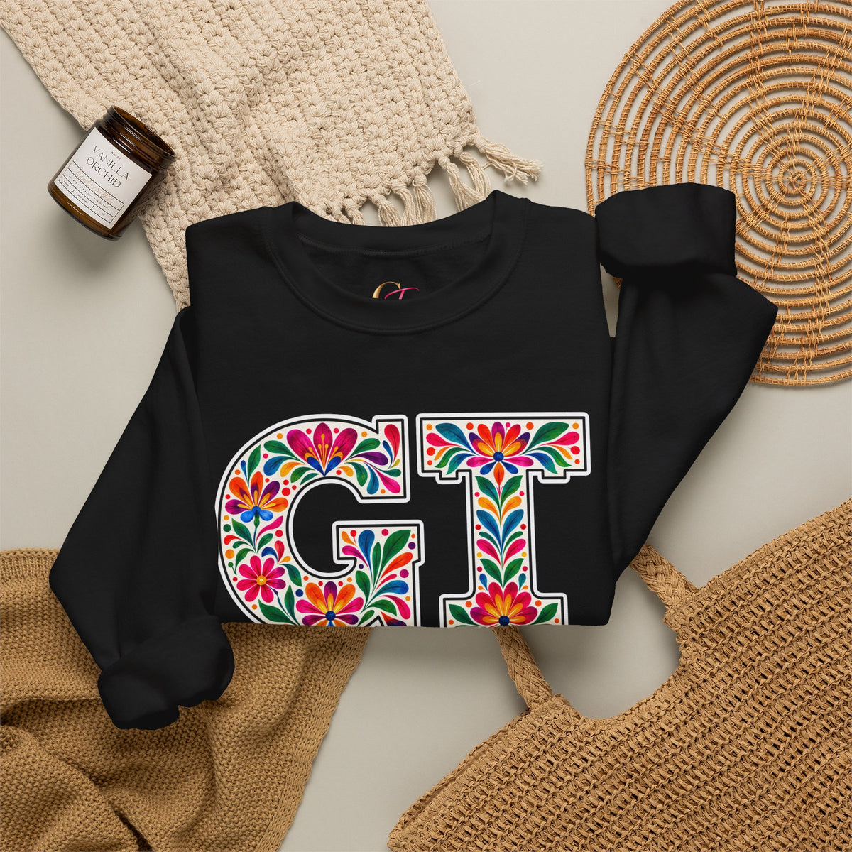 Guatemala Floral Monogram Crewneck | Guatemalan Heritage Pride Sweatshirt