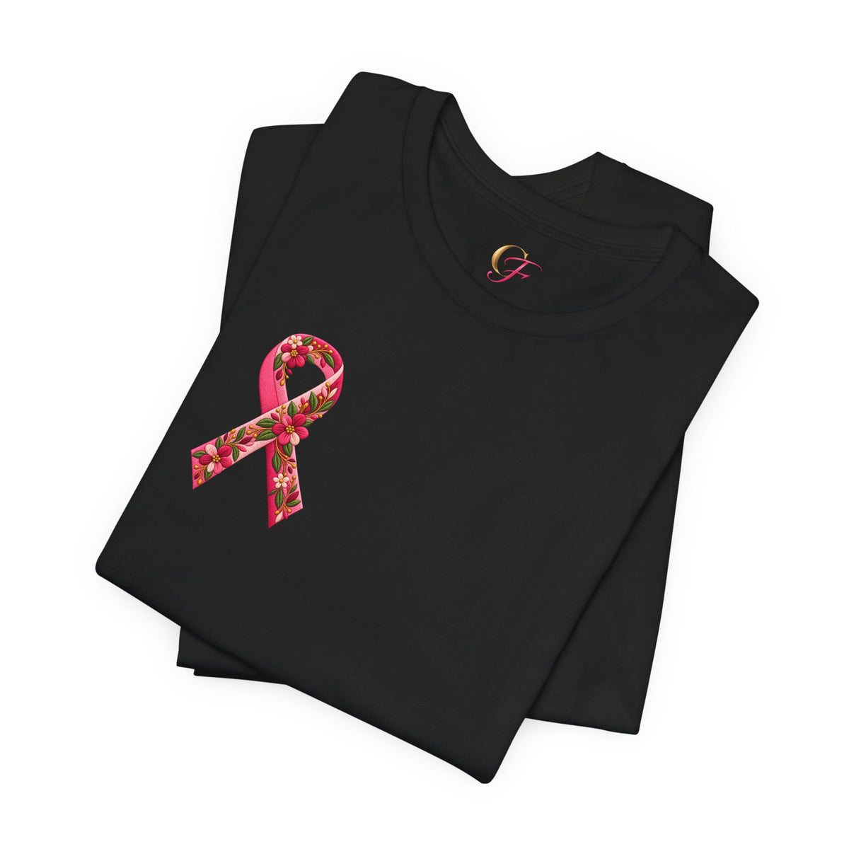 Floral Ribbon Breast Cancer Awareness T-Shirt | Fuerza Amor Esperanza