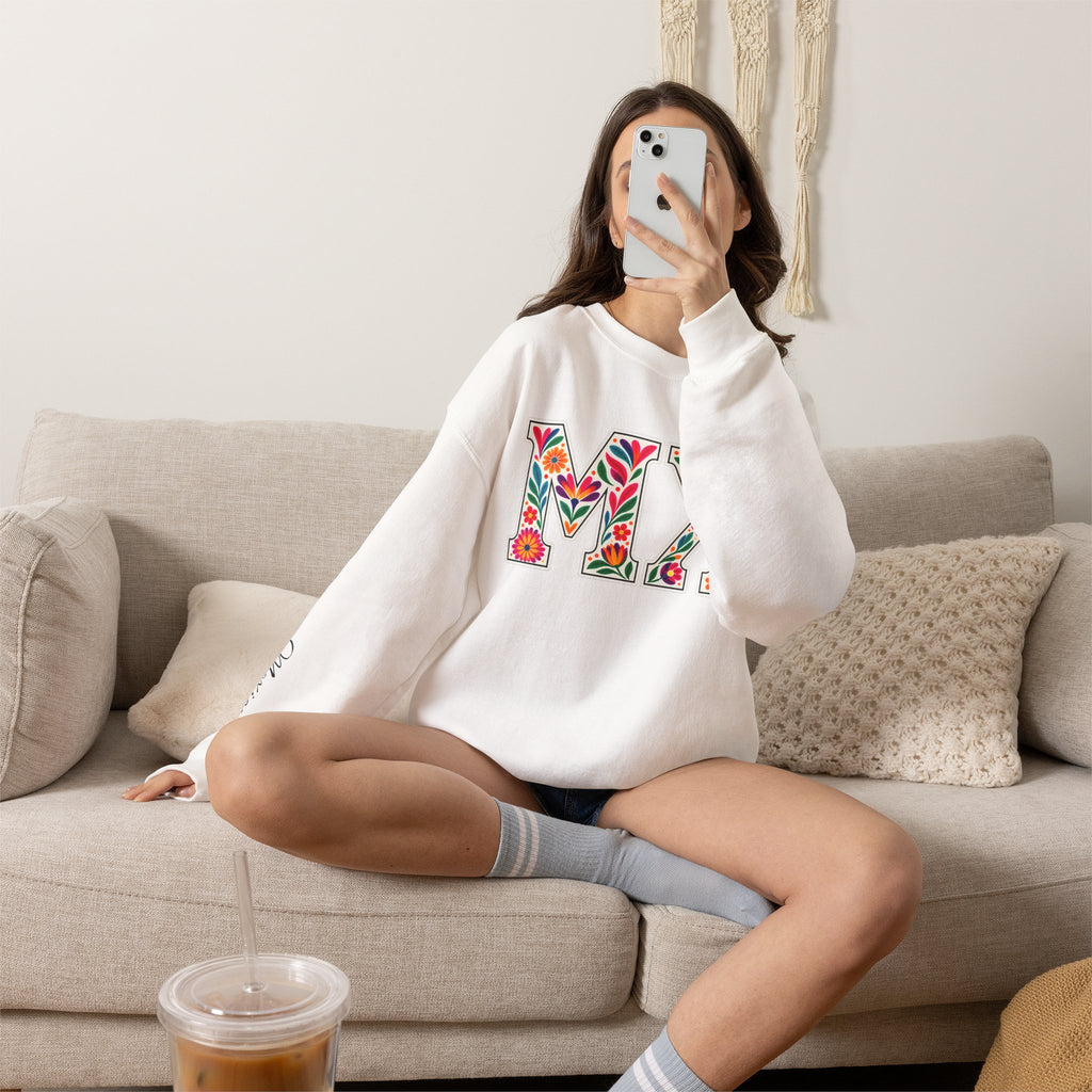 Mexico Floral Monogram Crewneck | Mexican Heritage Pride Sweatshirt
