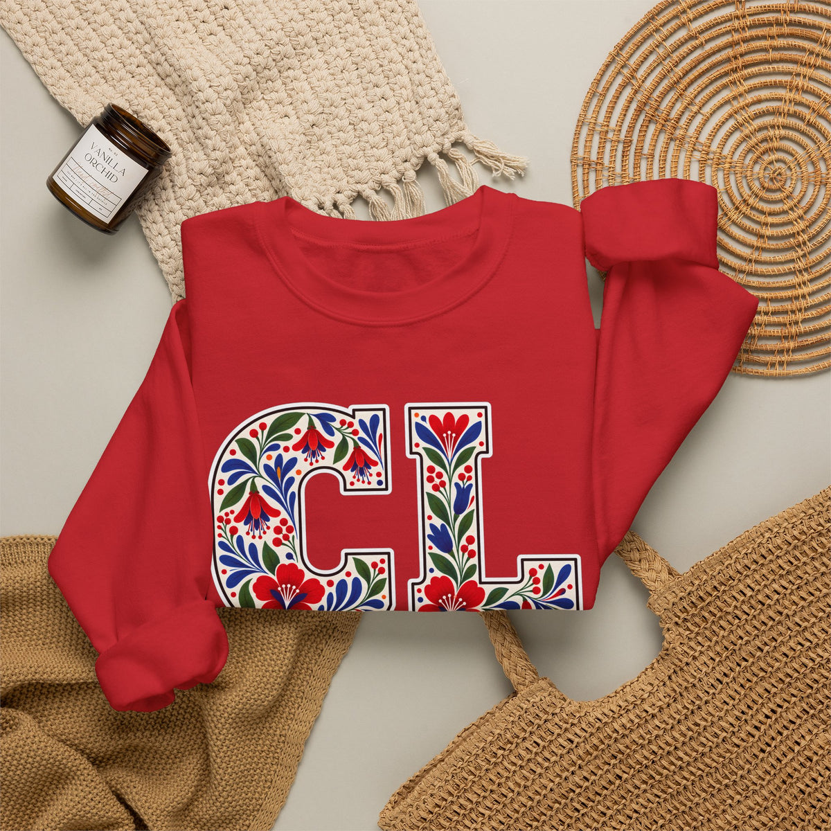 Chile Floral Monogram Crewneck | Chilean Heritage Pride Sweatshirt