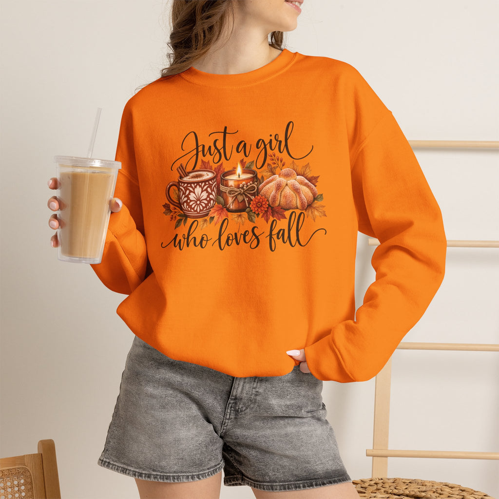 Just A Girl Who Loves Fall Crewneck Sweatshirt | Cozy Autumn Sweater, Pumpkin Spice Gift