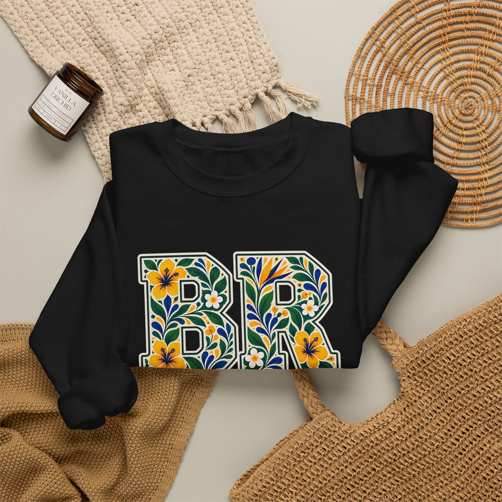 Brazil Floral Monogram Crewneck | Brazilian Heritage Pride Sweatshirt
