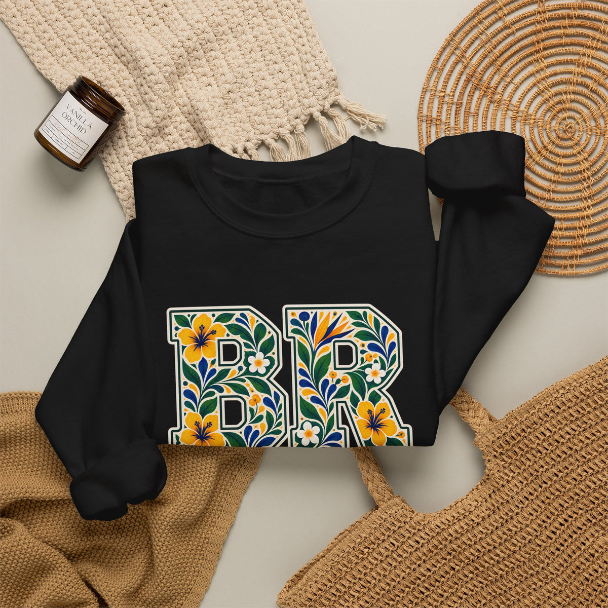 Brazil Floral Monogram Crewneck | Brazilian Heritage Pride Sweatshirt