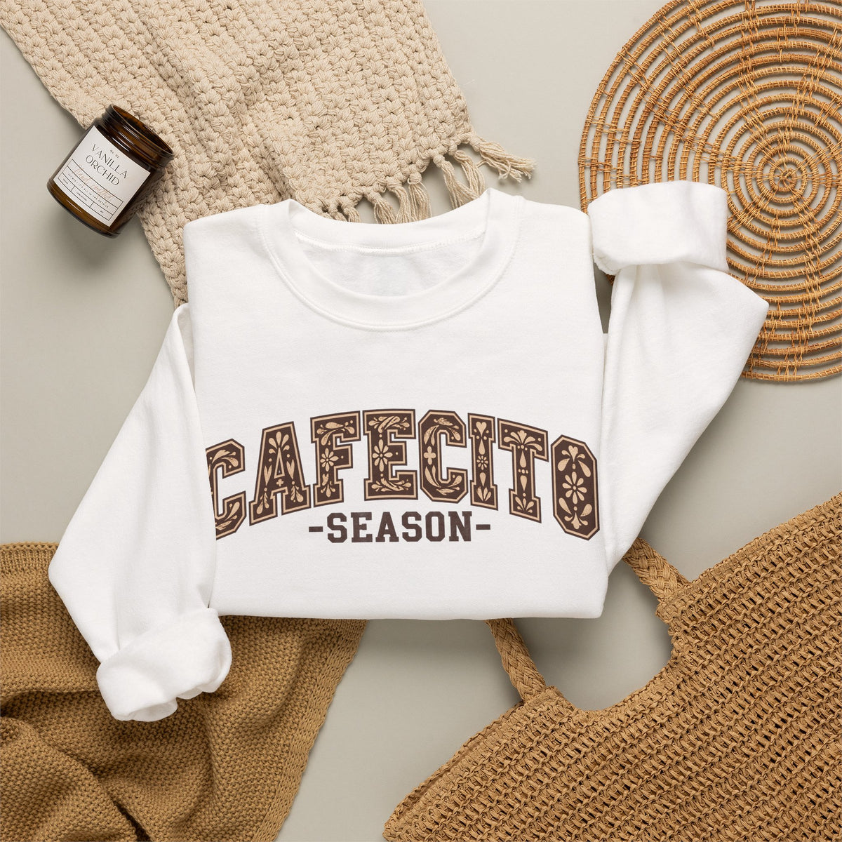 Cafecito Season Varsity Crewneck Sweatshirt | Latina Coffee Lover Gift