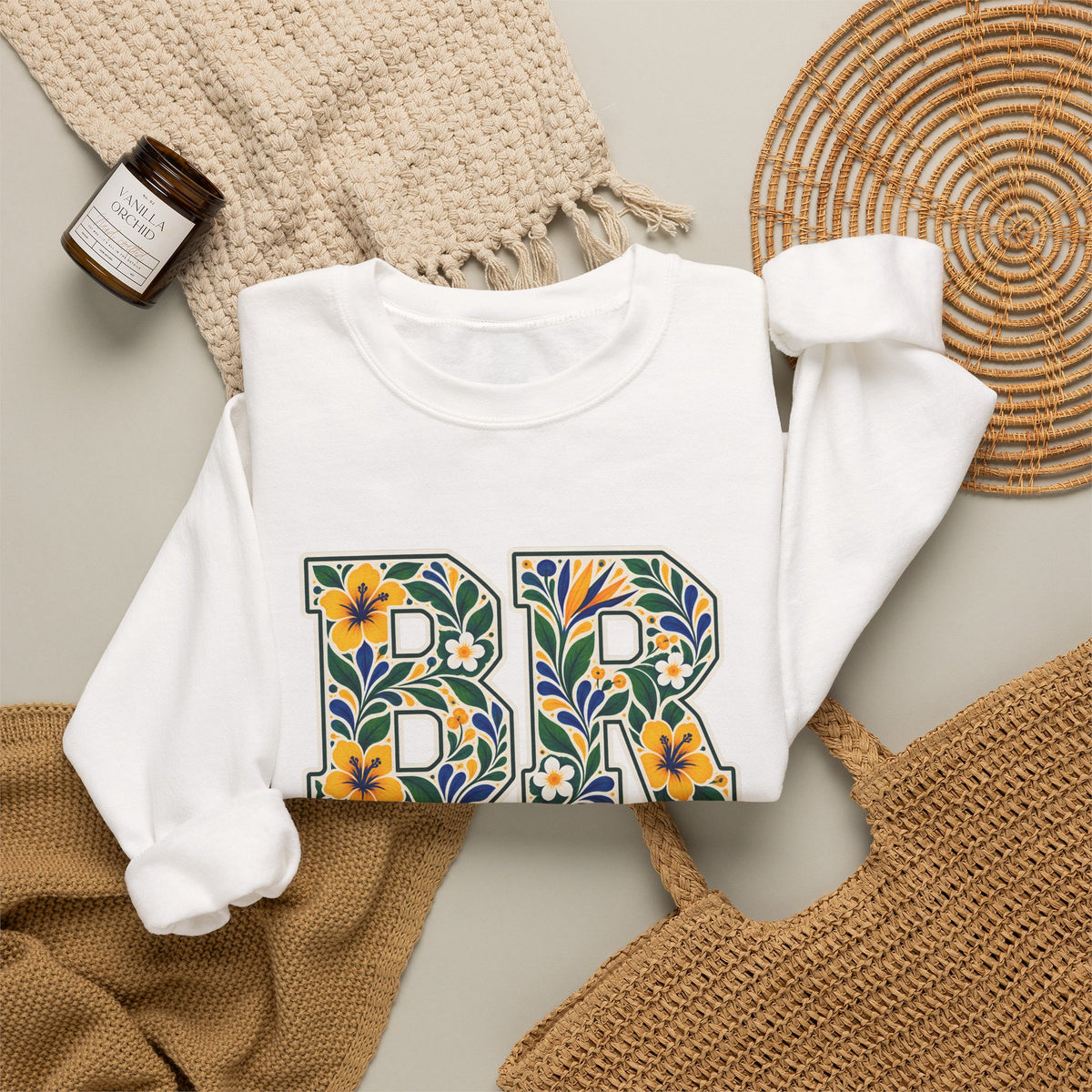 Brazil Floral Monogram Crewneck | Brazilian Heritage Pride Sweatshirt