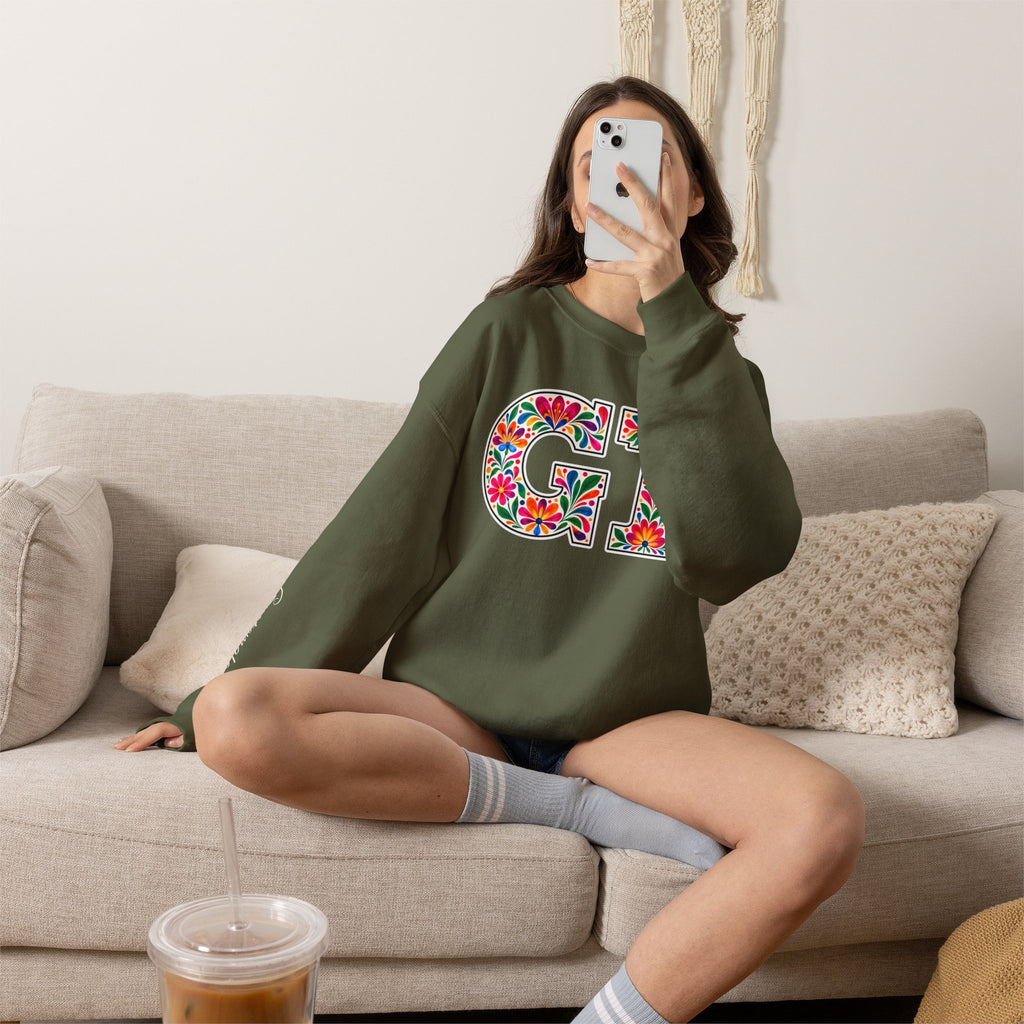 Guatemala Floral Monogram Crewneck | Guatemalan Heritage Pride Sweatshirt