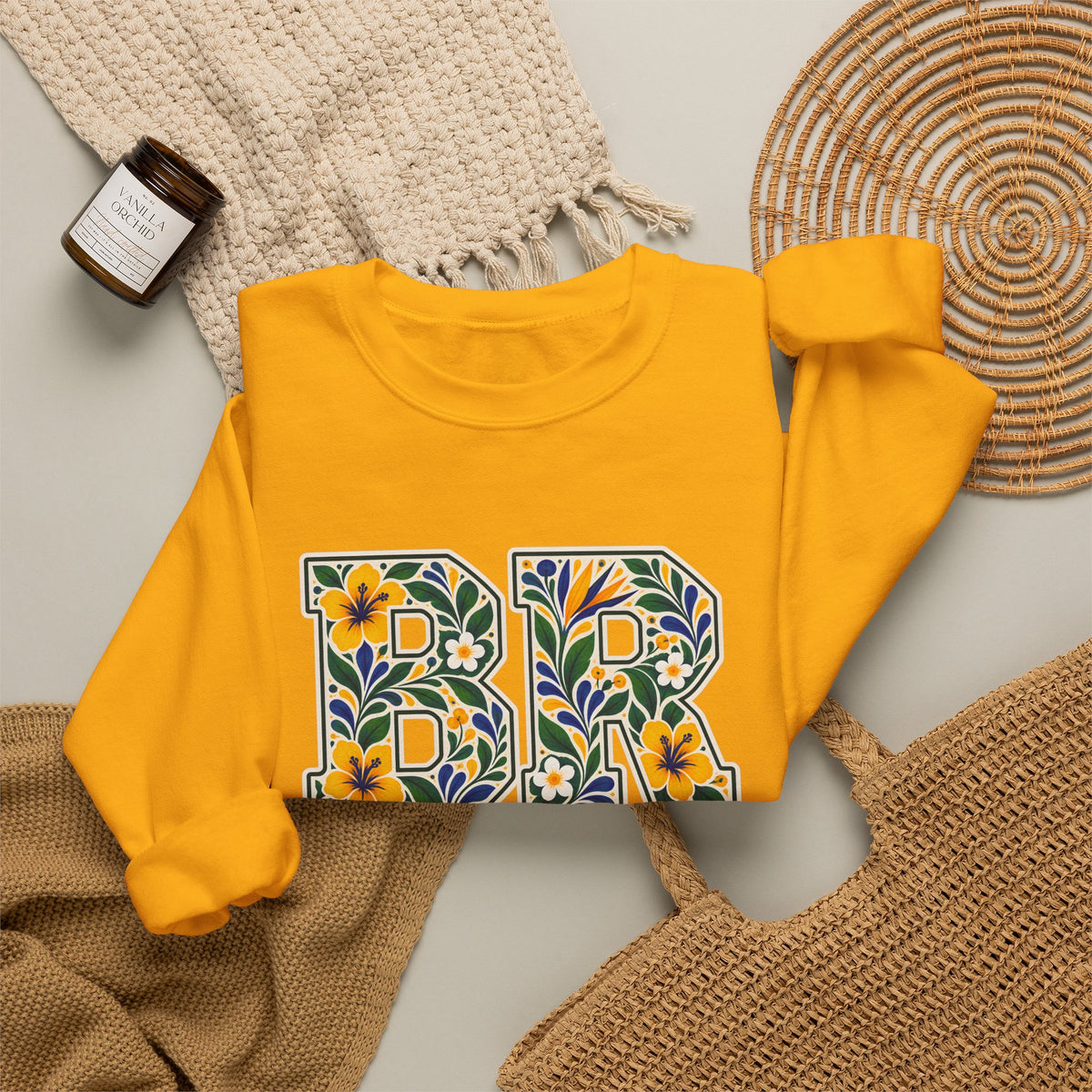 Brazil Floral Monogram Crewneck | Brazilian Heritage Pride Sweatshirt