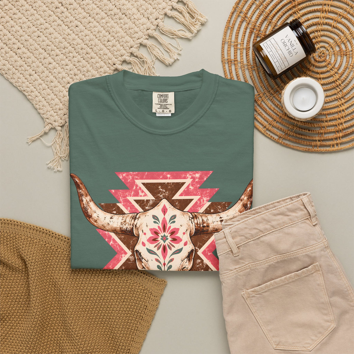 Vaquera Rosa Western Cow Skull Tee | Floral Southwestern Cowgirl Shirt