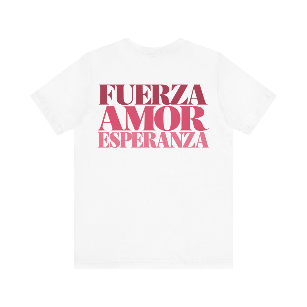 Floral Ribbon Breast Cancer Awareness T-Shirt | Fuerza Amor Esperanza