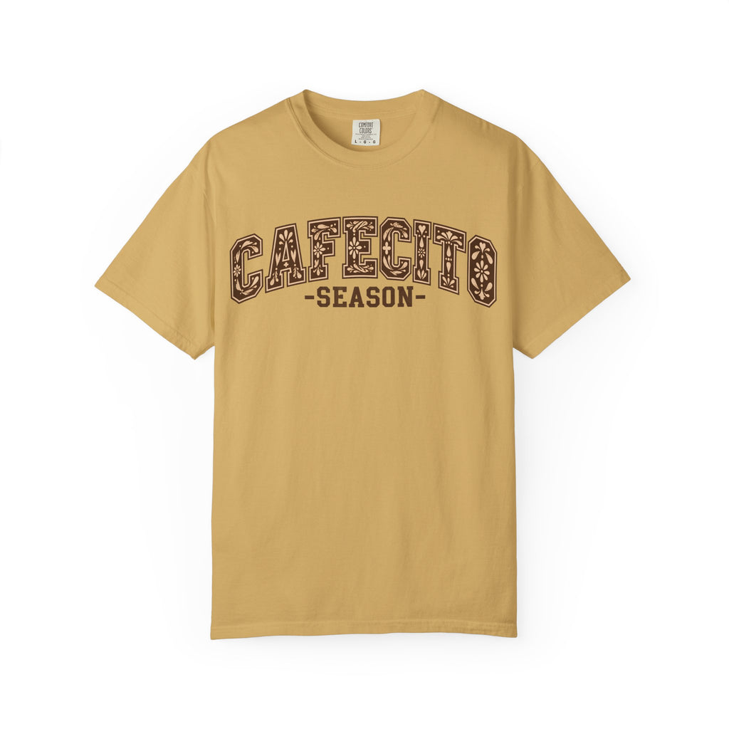 Cafecito Season Varsity T-Shirt | Comfort Colors Garment-Dyed Tee