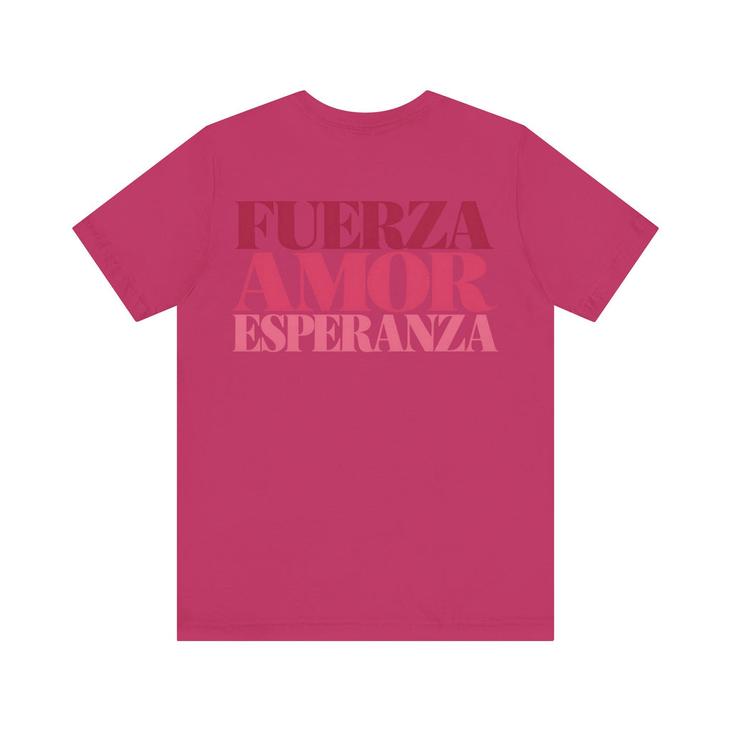 Floral Ribbon Breast Cancer Awareness T-Shirt | Fuerza Amor Esperanza