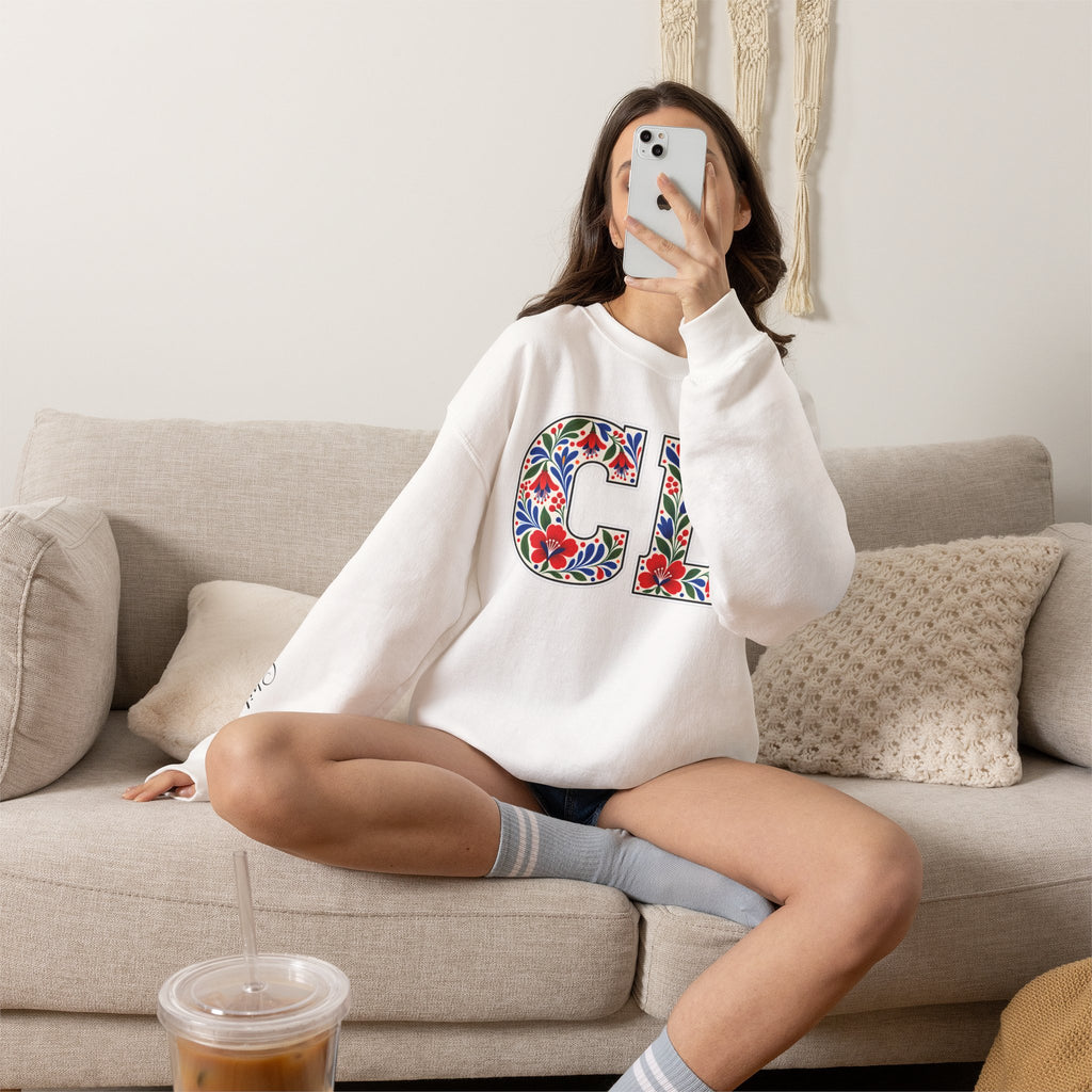 Chile Floral Monogram Crewneck | Chilean Heritage Pride Sweatshirt