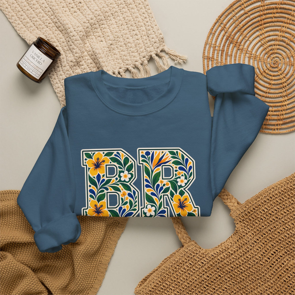 Brazil Floral Monogram Crewneck | Brazilian Heritage Pride Sweatshirt