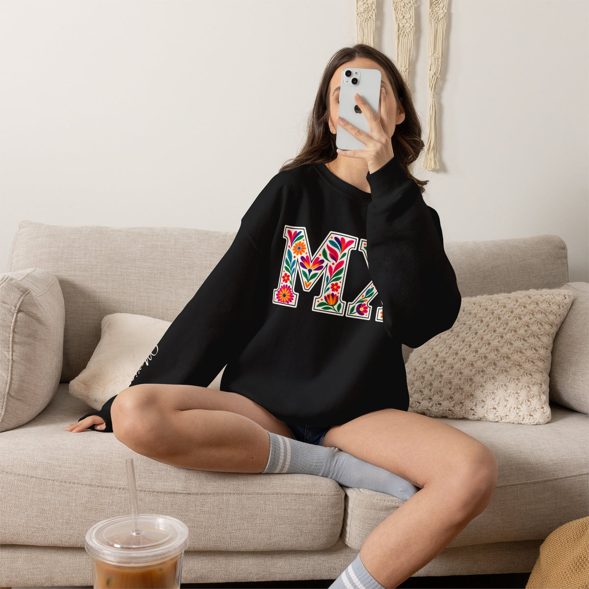 Mexico Floral Monogram Crewneck | Mexican Heritage Pride Sweatshirt