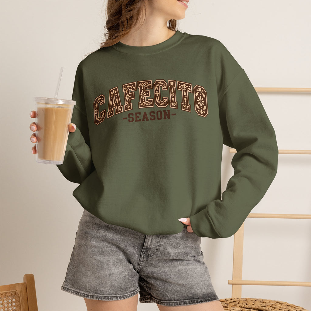 Cafecito Season Varsity Crewneck Sweatshirt | Latina Coffee Lover Gift