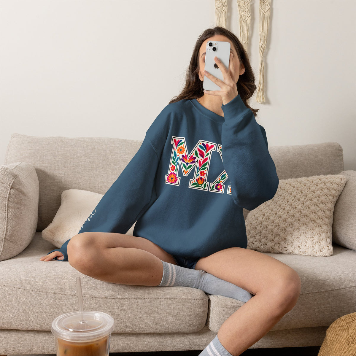 Mexico Floral Monogram Crewneck | Mexican Heritage Pride Sweatshirt