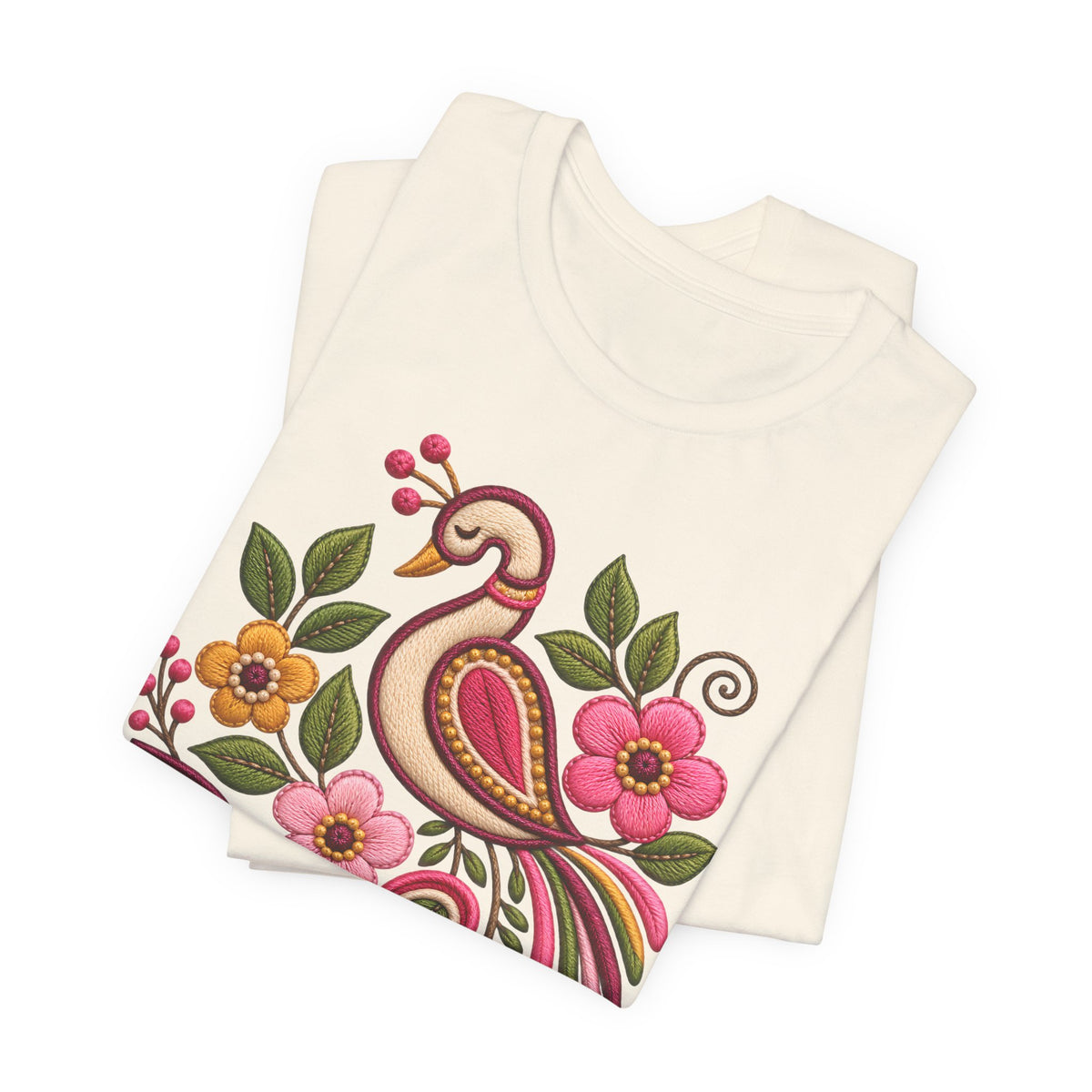 Peacock Floral Embroidery-Look Tee | Pavorreal Folk Art Shirt, Camiseta Bordado Floral, Latina Boho Gift