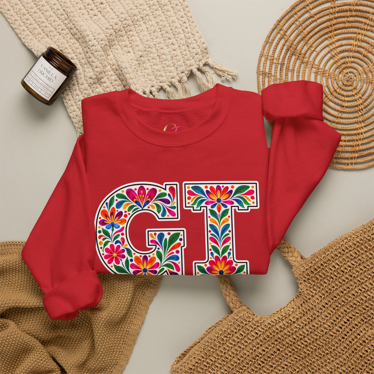 Guatemala Floral Monogram Crewneck | Guatemalan Heritage Pride Sweatshirt