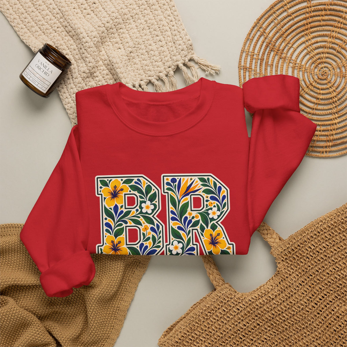 Brazil Floral Monogram Crewneck | Brazilian Heritage Pride Sweatshirt