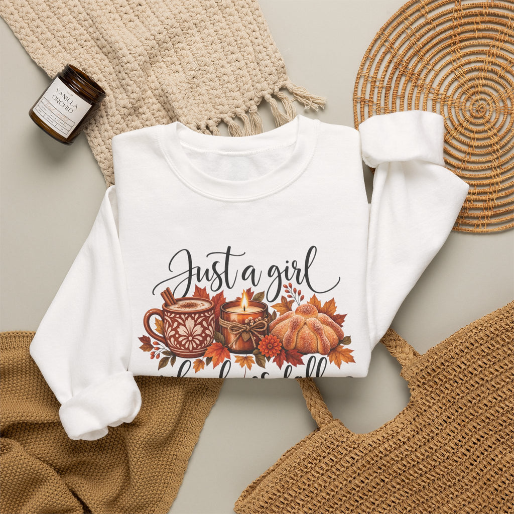 Just A Girl Who Loves Fall Crewneck Sweatshirt | Cozy Autumn Sweater, Pumpkin Spice Gift