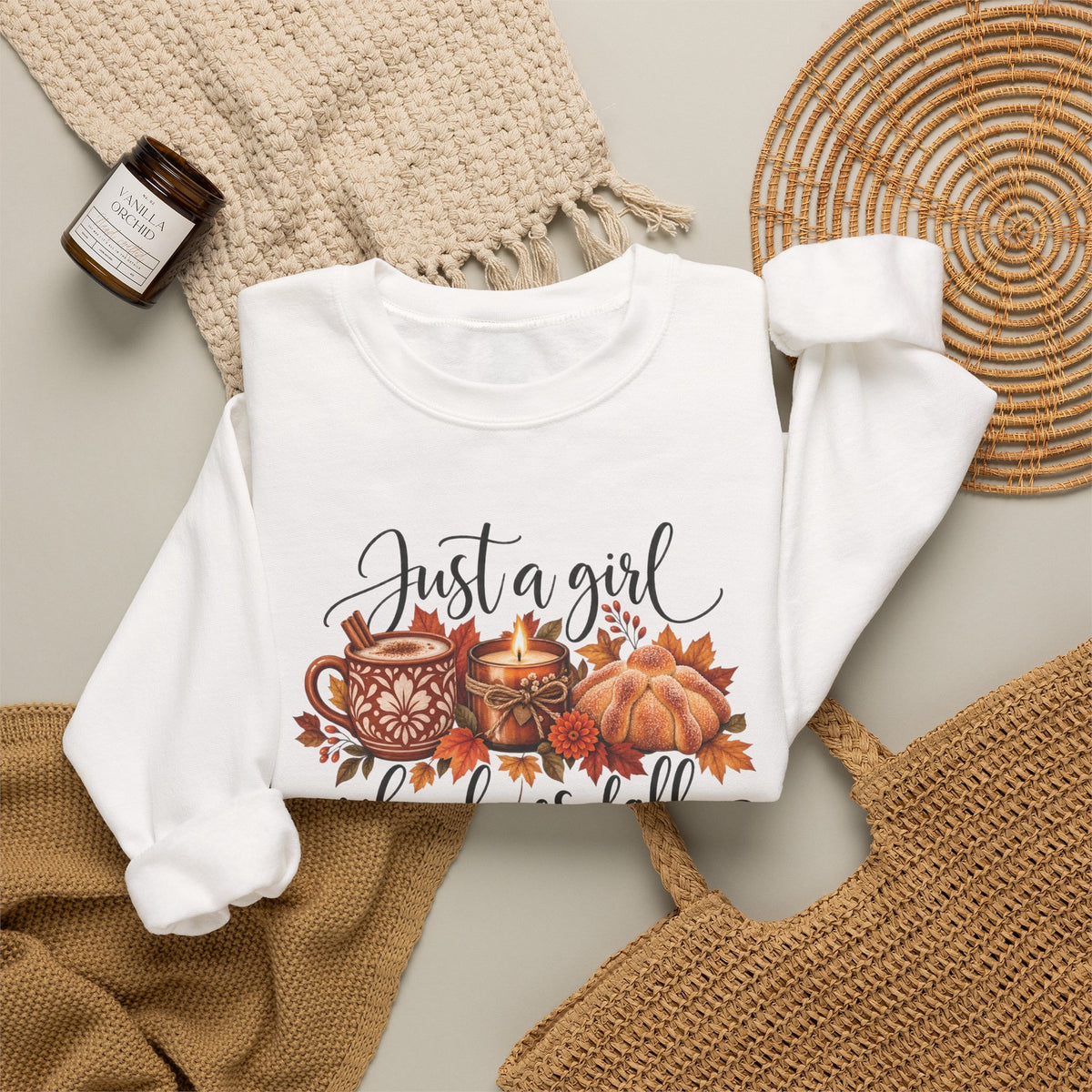 Just A Girl Who Loves Fall Crewneck Sweatshirt | Cozy Autumn Sweater, Pumpkin Spice Gift
