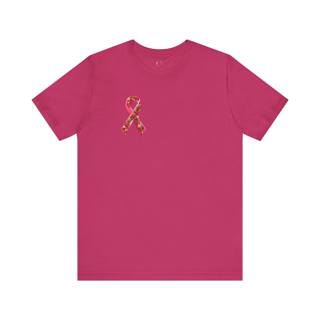 Floral Ribbon Breast Cancer Awareness T-Shirt | Fuerza Amor Esperanza