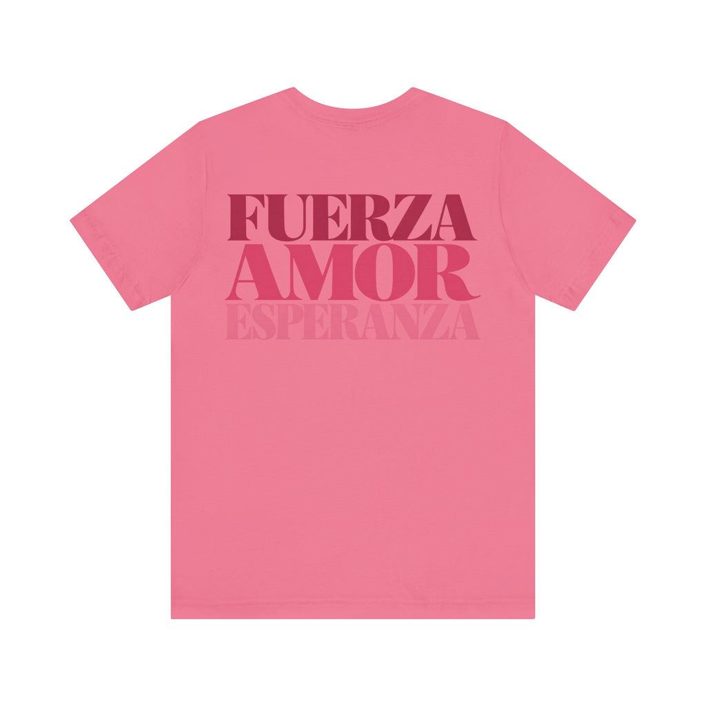 Floral Ribbon Breast Cancer Awareness T-Shirt | Fuerza Amor Esperanza