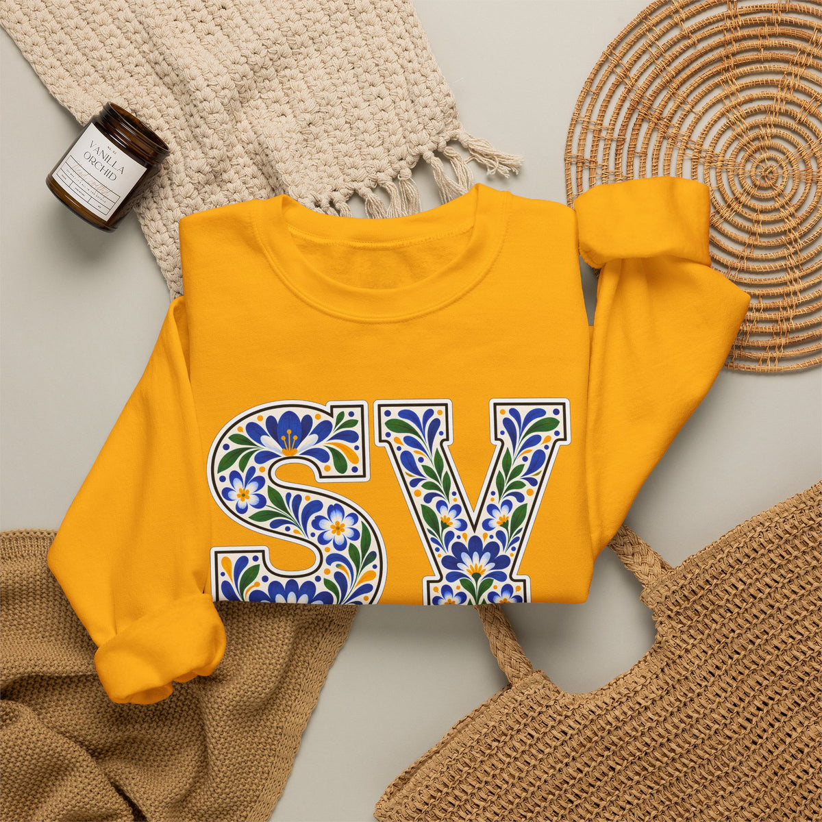 El Salvador Floral Monogram Crewneck | Salvadoran Pride Sweatshirt