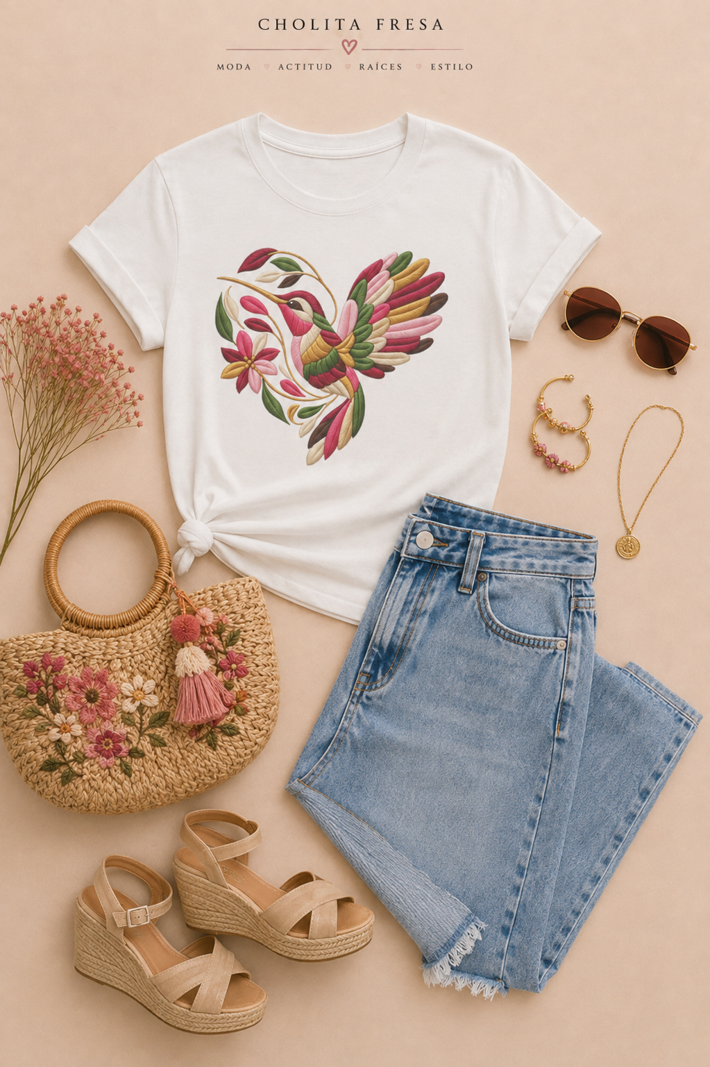 Colibrí Folk Art Hummingbird Tee | Latina Floral Heritage Shirt