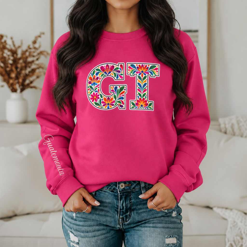 Guatemala Floral Monogram Crewneck | Guatemalan Heritage Pride Sweatshirt
