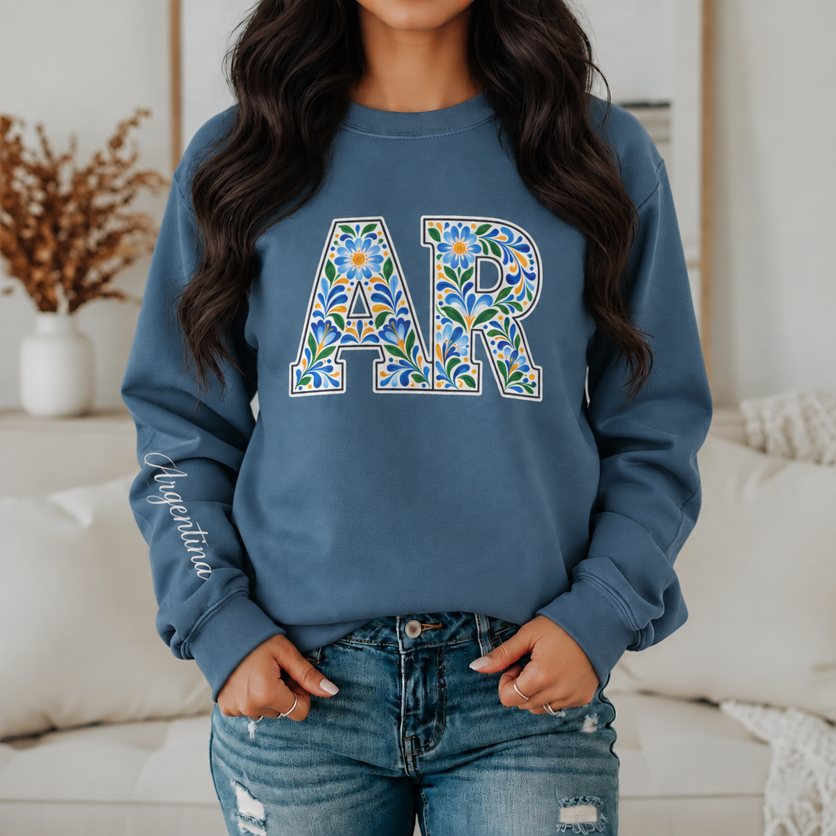 Argentina Floral Monogram Crewneck | Argentine Pride Sweatshirt