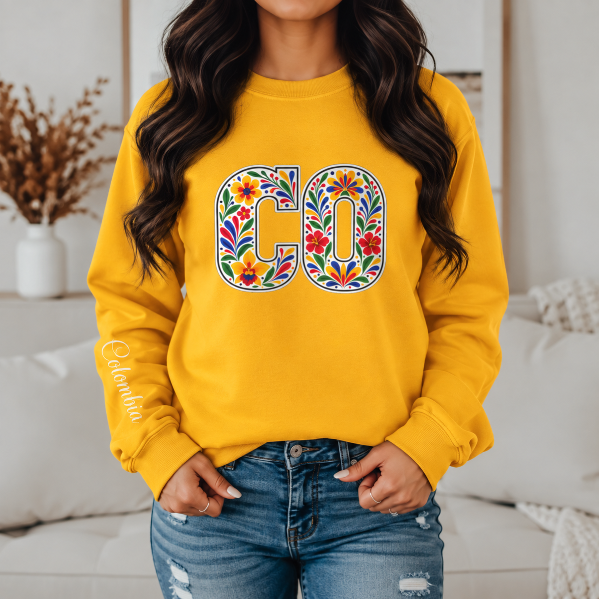 Colombia Floral Monogram Crewneck | Colombian Pride Sweatshirt